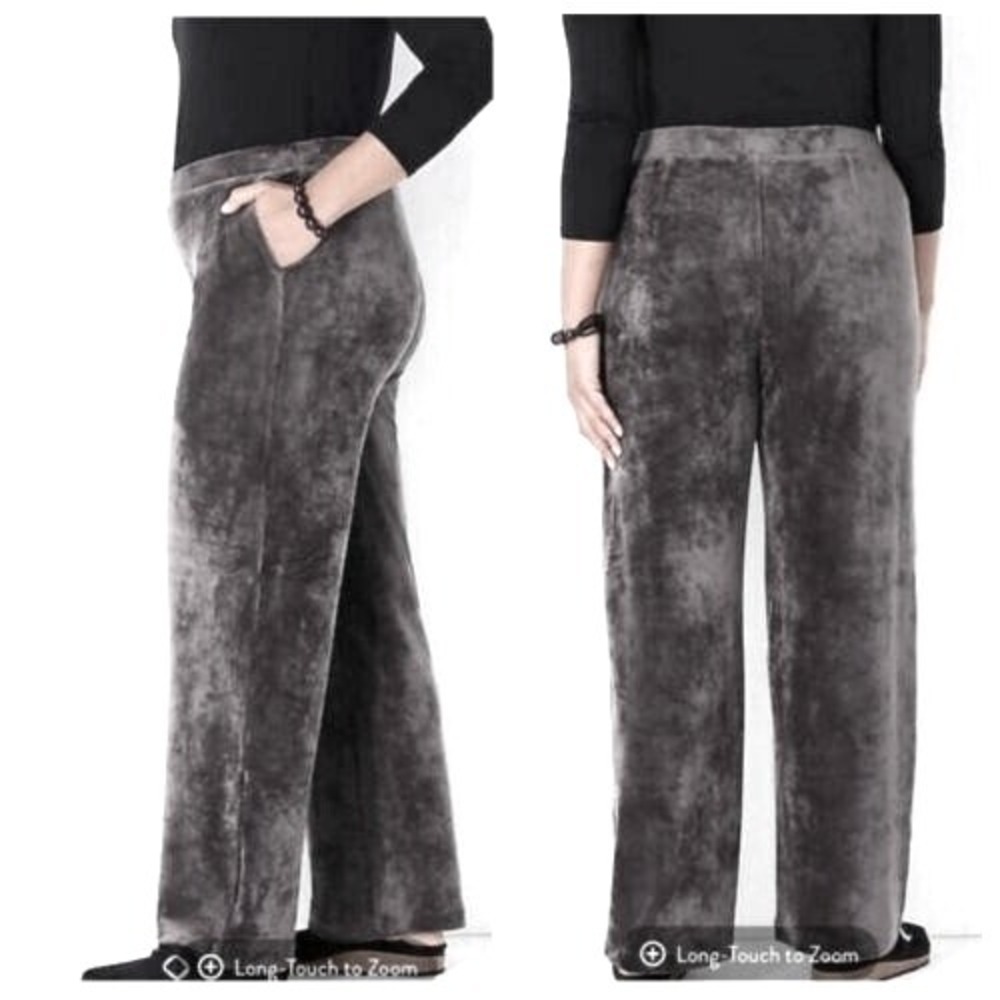 Pure Jill Velour Lounge Wide Leg Pants Large Elastic‎ Waist Comfy Casual Gray